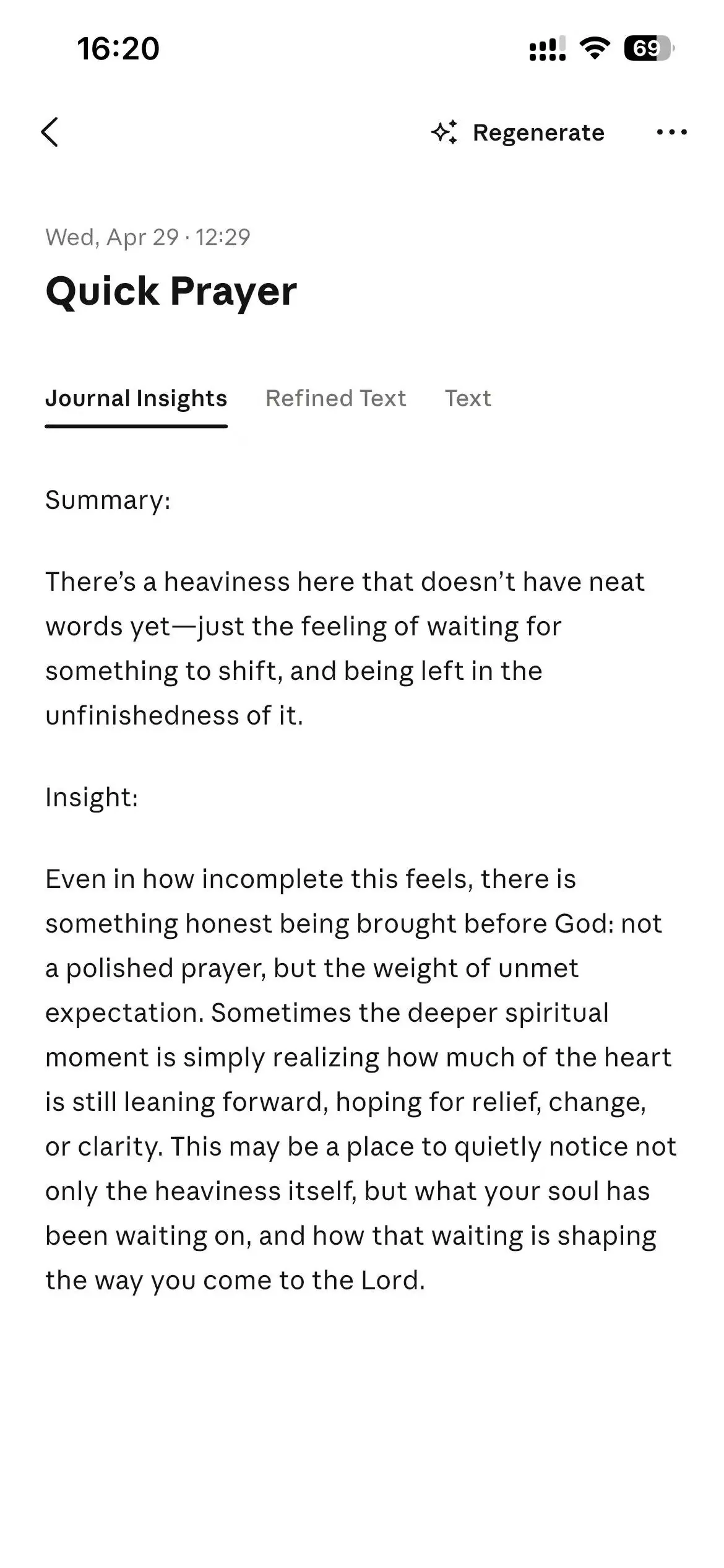 Bless Ring app journal insights summary screen