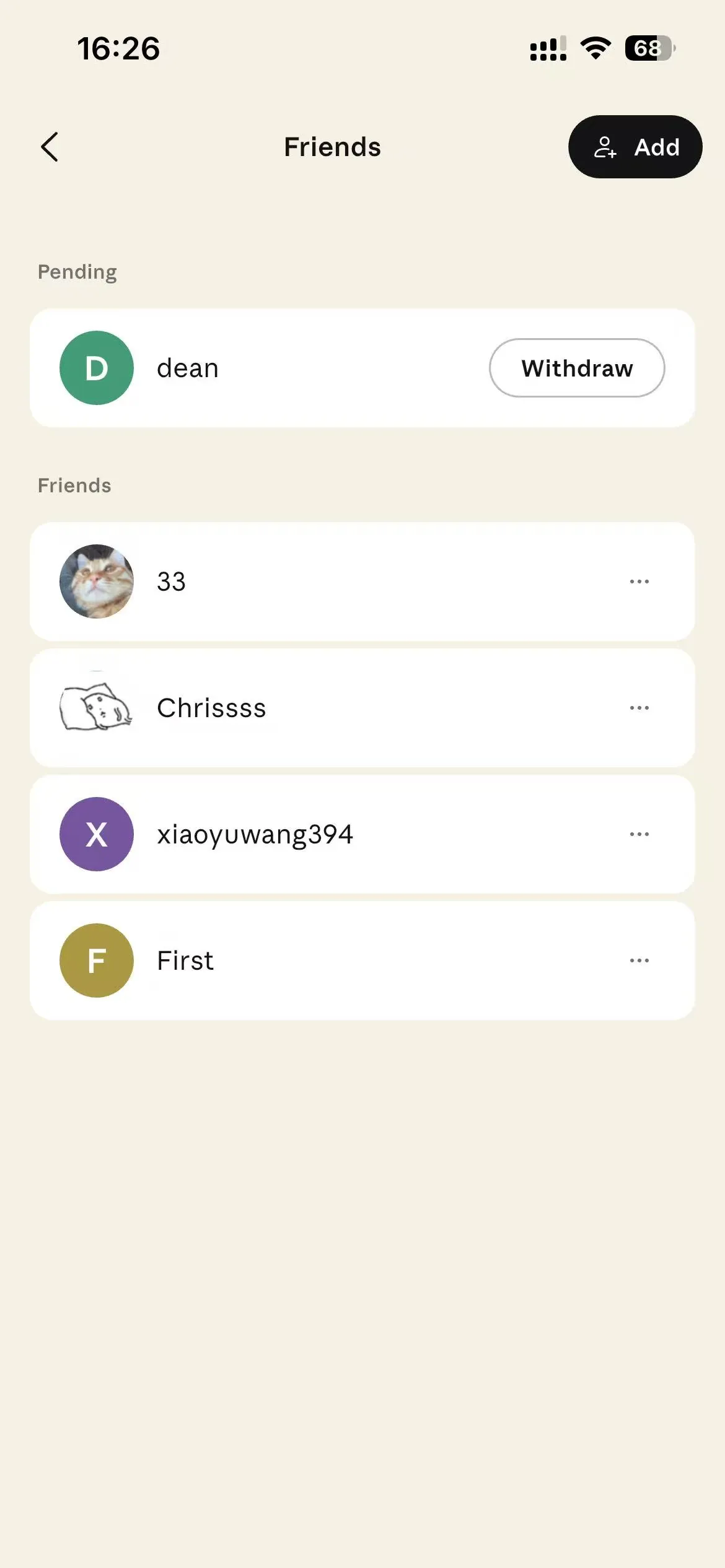 Bless Ring app Friends list screen