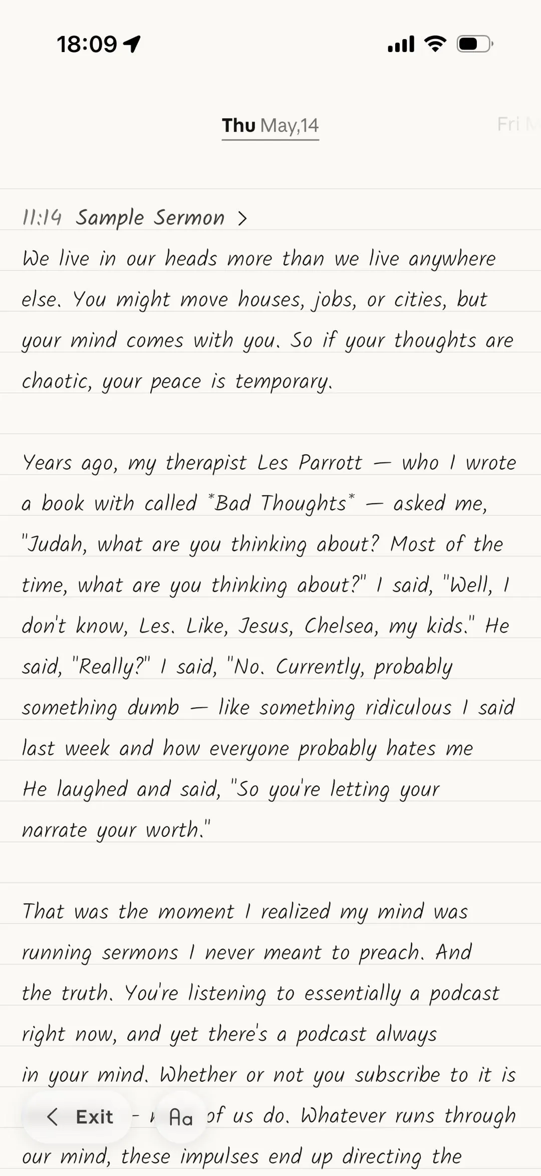 Bless Ring app Immerse journal view